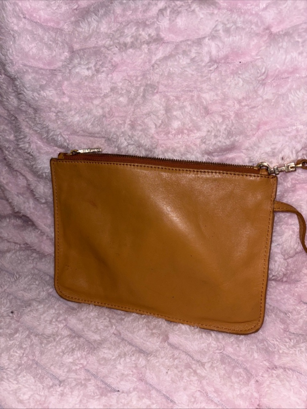 Tory Burch Caramel Leather Wristlet Clutch